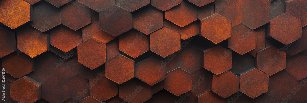 Poster interlocking hexagon texture with warm brown tones and matte finish