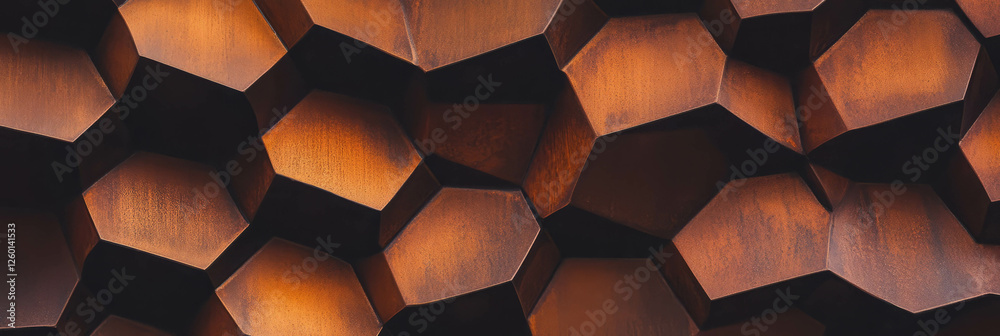 Poster Textured hexagonal pattern in warm browns showcasing interlocking shapes and matte finish