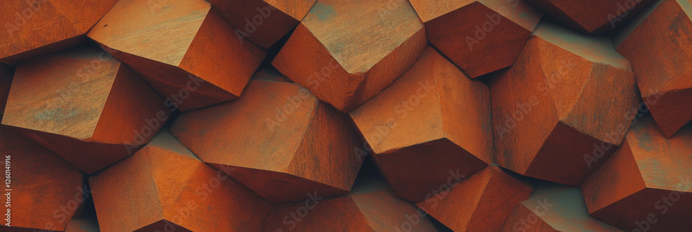 Poster Interlocking triangle and hexagon texture in warm brown tones with a natural look