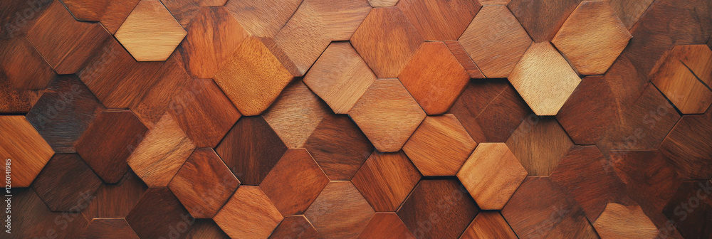 Poster Textured interlocking triangles and hexagons with a warm brown finish creating a natural feel