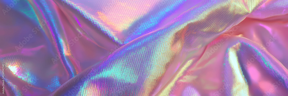 Poster Iridescent fabric showcasing shimmering geometric patterns and textured surface details