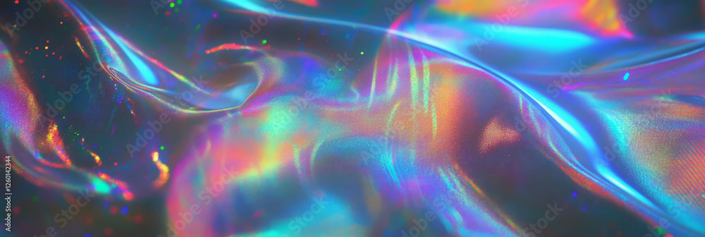 Poster vibrant texture of shimmering iridescent fabric with wavy patterns and rich colors