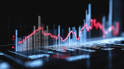 Fluctuating Markets: A captivating visual metaphor for the unpredictable nature of financial markets, a red line traces a volatile path against a backdrop of digital data.