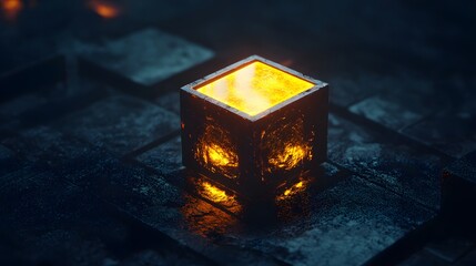 a small square box lit up with a small light on it