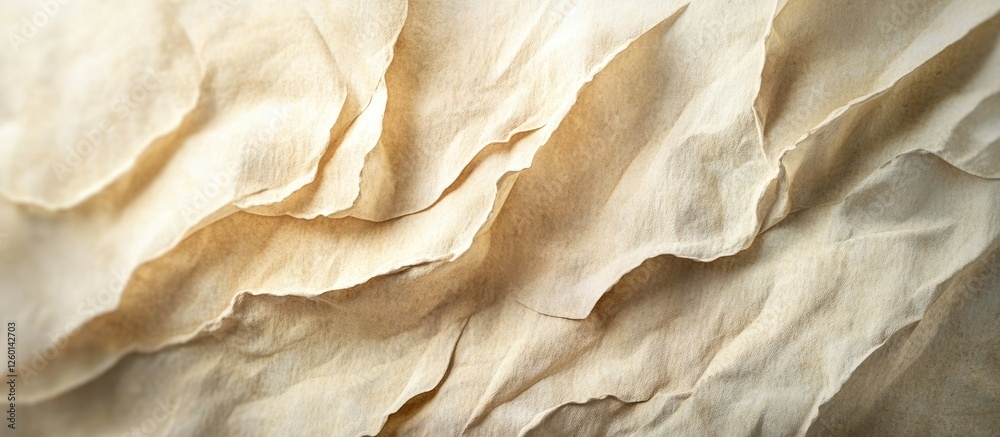 Poster textured handmade paper close up featuring organic elements in soft beige and cream tones, with intr