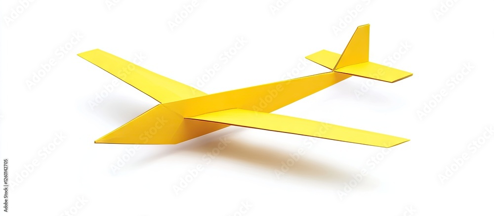 Aufkleber handmade yellow paper airplane positioned centrally on a white background with soft shadows highligh