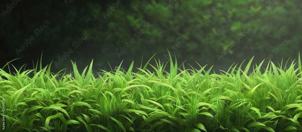 Aufkleber lush green grass fills the foreground against a blurred dark green background creating a tranquil an