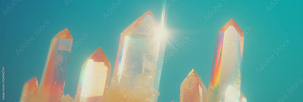 Poster crystal flares with halo effect and soft diffused light against a clear background