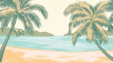 Tranquil Tropical Beach Scene with Palm Trees and Serene Ocean View