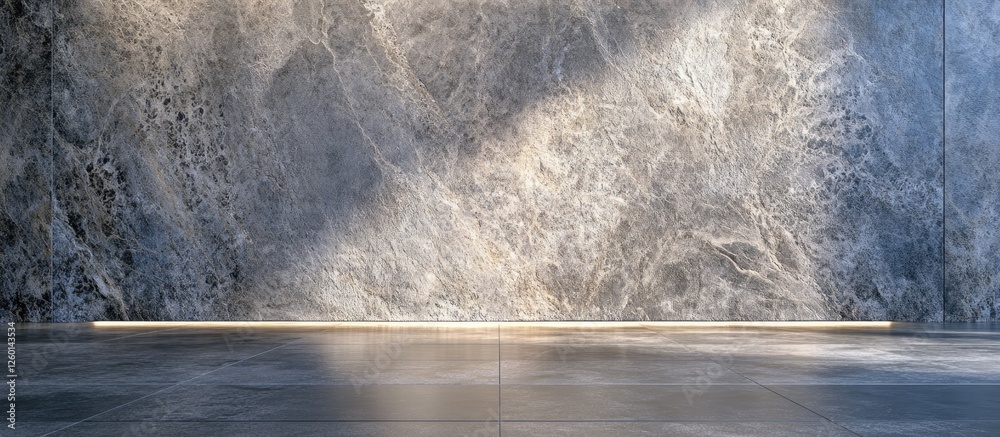 Aufkleber elegant marble wall with light gray and white veining, spotlight creating shadows, minimalistic floo