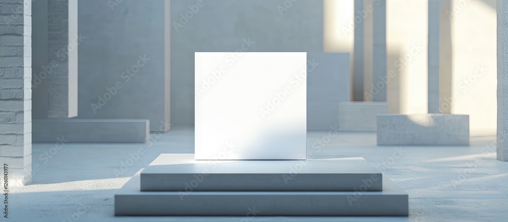 Fototapete minimalist mockup scene featuring a prominent white square frame centered on a raised platform with 