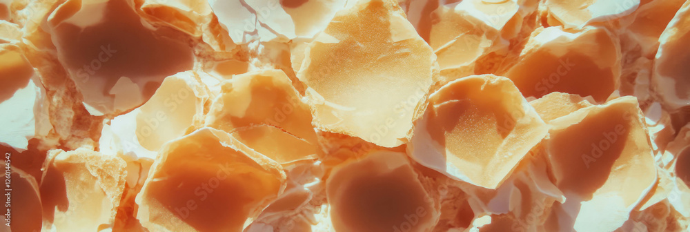 Poster texture of light brown cone wafer featuring large irregular shapes and crumbly surface
