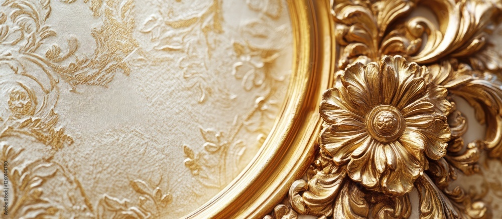 Poster elegant antique photo frame with intricate gold detailing on a textured beige background, positioned