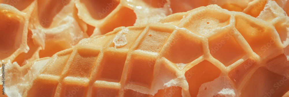 Poster light brown cone wafer with crumbly texture showcasing large irregular grids
