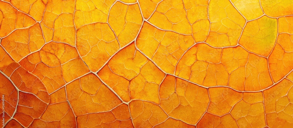 Poster Golden orange autumn leaf texture with intricate vein patterns, featuring a close-up view that highlights the delicate details and vibrant colors.