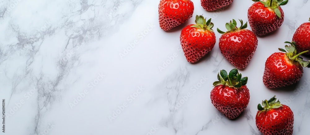 Aufkleber vibrant red strawberries arranged on a white marble surface with ample copy space highlighting their