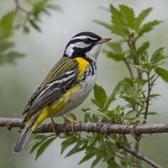 A black-capped warbler in a resting position, pure white background.