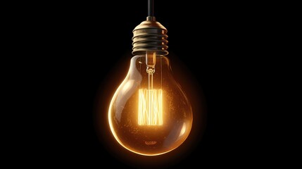 A warm Edison bulb hanging from a wire in a dark industrial-style setting with soft shadows.