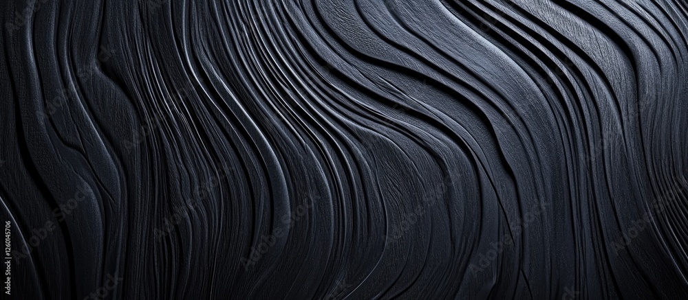 Leinwandbilder Dark wood texture background with wavy patterns in deep black tones ideal for modern sleek design projects and captivating digital applications.
