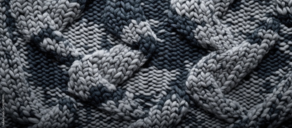 Poster Gray and black knitted cable pattern with textured detail and intricate weave positioned in the center, showcasing a cozy and stylish design.