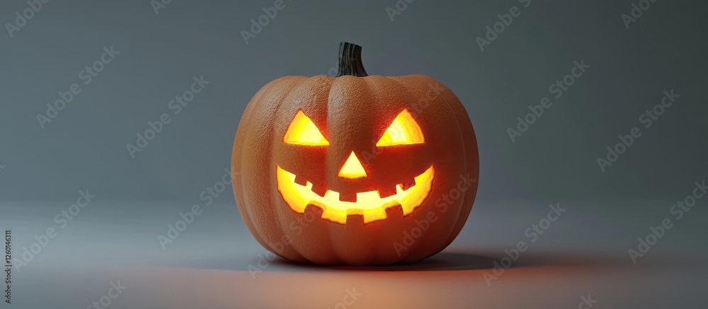 Aufkleber cheerful illuminated jack o' lantern with carved smiling face and glowing eyes on a neutral backgrou