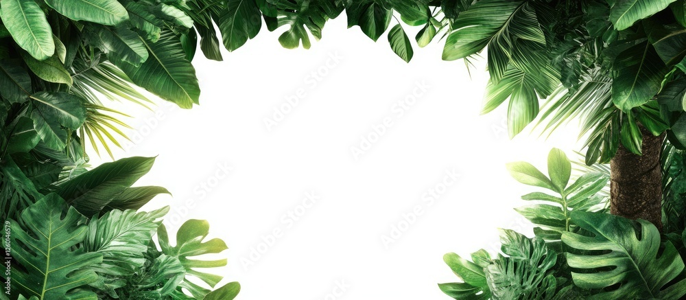 Aufkleber tropical foliage frame in vibrant greens with tree trunks on the sides creating a natural border aro