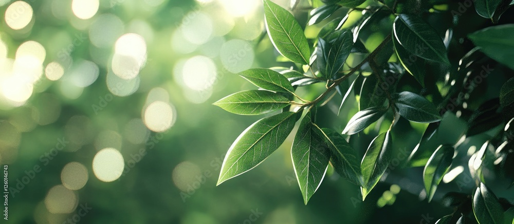 Fototapete vibrant green leaves on a soft blurred background with bokeh effects creating a sense of freshness a