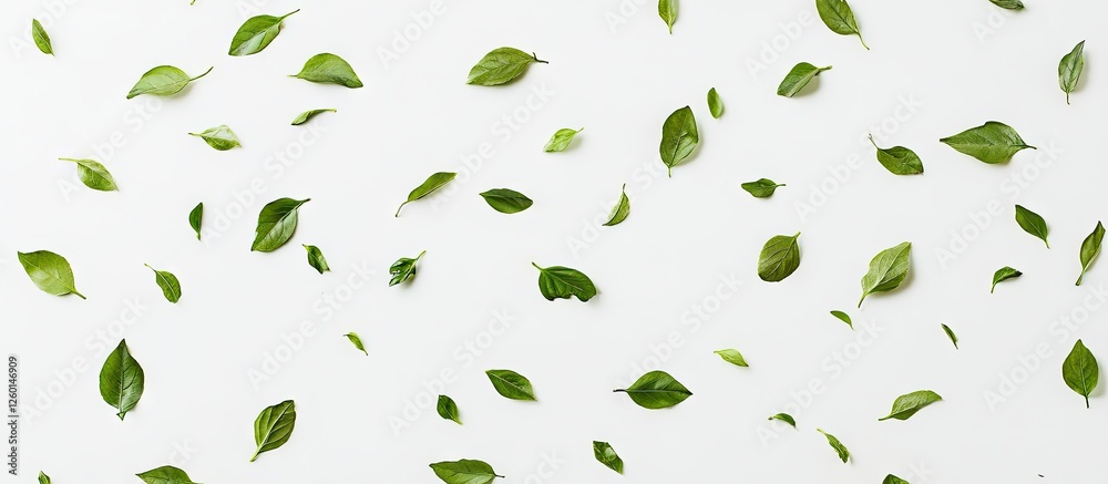 Leinwandbilder green leaves scattered on a light backdrop creates an organic atmosphere with ample empty space for 