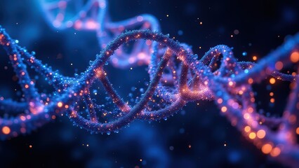 a close-up of a dna helix with twinkling lights, evoking a sense of wonder and the vastness of the microscopic world. The vibrant colors create a captivating visual.