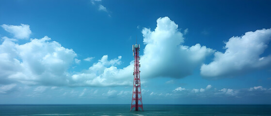 Obraz premium Coastal Telecom Tower, Ocean Sky