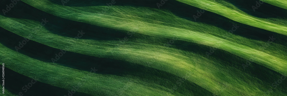 Poster distinctive texture of a light green fairway with clean mowing lines from a top view perspective