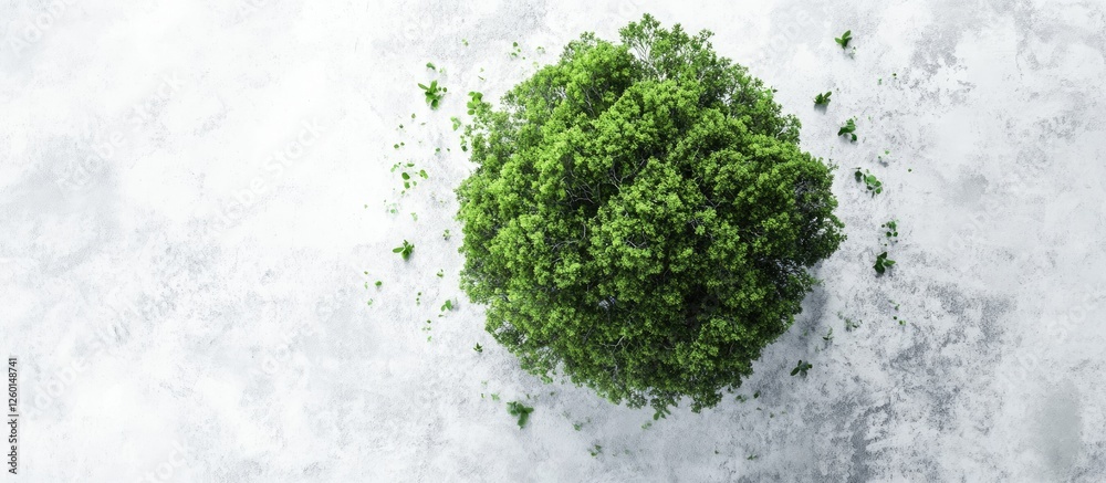 Poster lush green tree top view on white background showcasing dense foliage with vibrant hues in circular 