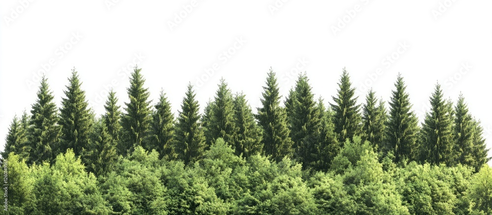 Aufkleber lush green coniferous trees and leafy shrubs isolated on a bright white background showcasing vibran