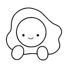 a black and white drawing of a smiling fried egg cartoon for coloring pages