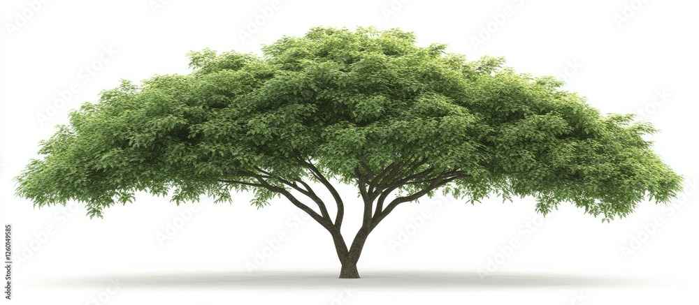 Poster lush green tropical tree with a broad canopy displayed on a clean white background for nature-themed