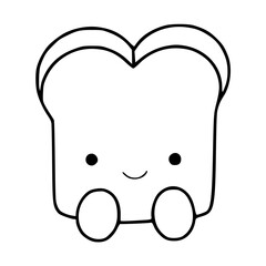 a black and white drawing of a smiling bread cartoon for coloring pages