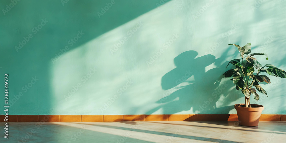 Poster light mint green wall with soft grunge patterns and a potted plant creating a serene atmosphere