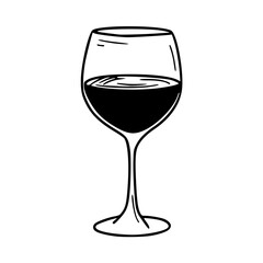 a black and white drawing of a glass of wine design element