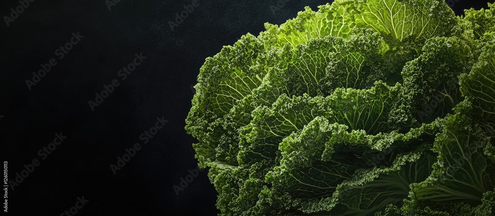 Poster vibrant green chinese cabbage resting on a black background showcasing its rich textures and fresh a