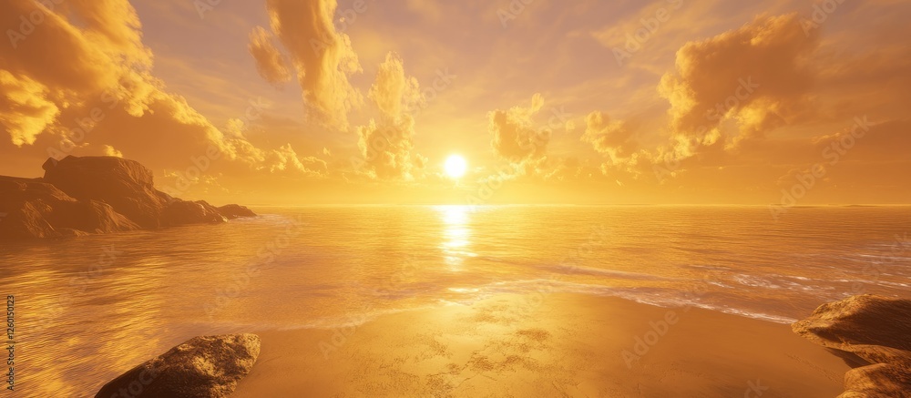 Aufkleber golden sunset over tranquil ocean waves reflecting warm hues with clouds in the sky creating a seren