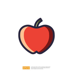 Red Apple Fruit and Healthy Food. Simple Minimalist Vector Flat Outline. Fresh Fruit Illustration Icon