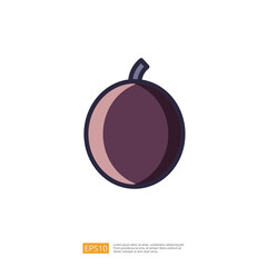 Plum Fruit and Healthy Food. Simple Minimalist Vector Flat Outline. Fresh Fruit Illustration Icon