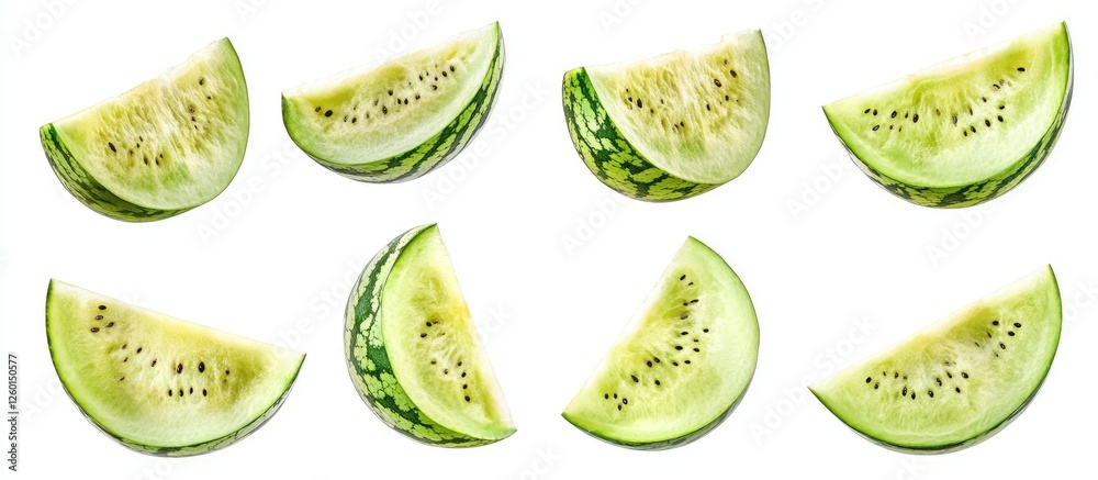 Aufkleber fresh green watermelon slices arranged in two rows on a clean white background showcasing their vibr