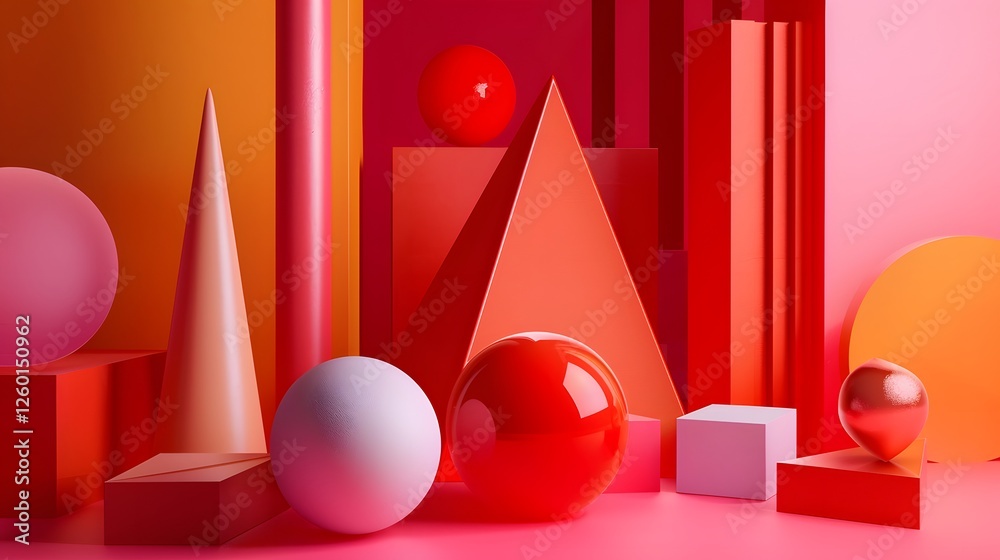 Poster a group of objects on a pink background with a red background
