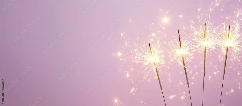 Leinwandbilder golden sparklers illuminated against a soft light purple background arranged on the left side, provi