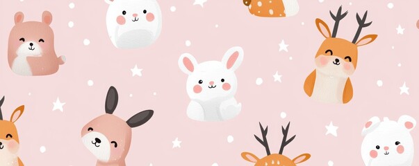 Cute animal patterns kids room digital wallpaper playful atmosphere aesthetic design fun illustrations