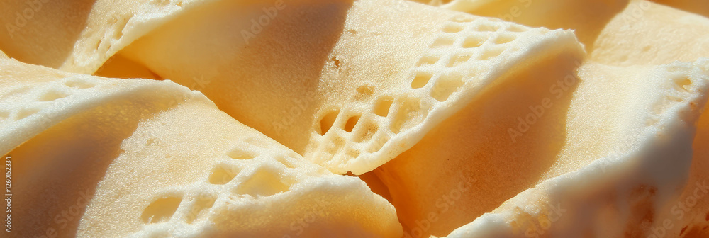 Poster texture of light yellow cone wafer featuring fine textured triangles and subtle surfaces