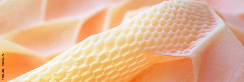 Poster detailed view of a light yellow cone wafer showcasing fine textured patterns and subtle surface