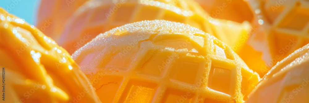 Poster textured light yellow cone wafers with delicate triangle patterns against a vibrant background