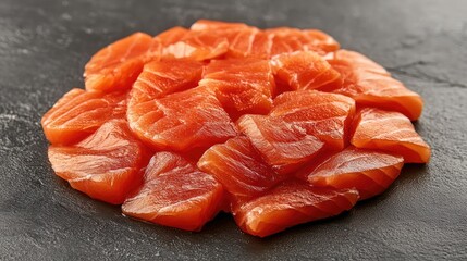 Raw fish meat slices on a neutral-colored table, with surrounding space for adding creative copy or branding.